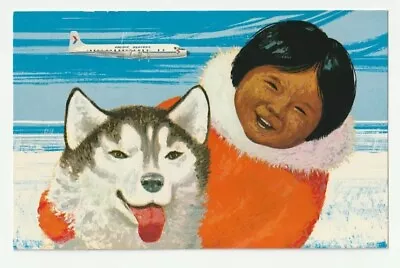 Vtg Postcard 1968 Pacific Western Airlines Eskimo Husky Airplane Travel Inuit • $17.47