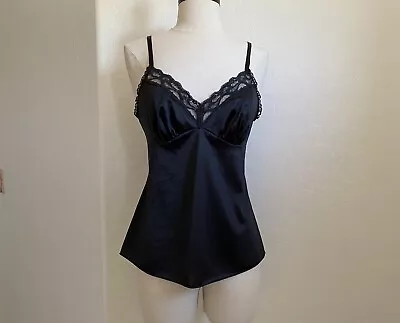 VANITY FAIR Vintage Camisole Black Nylon Lace Sleeveless Womens Blouse Top Med • $10