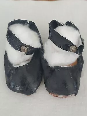 ANTIQUE OILCLOTH DOLL SHOES FOR OLD  COMPOSITION BISQUE BLACK AS IS W/ Snaps • $16