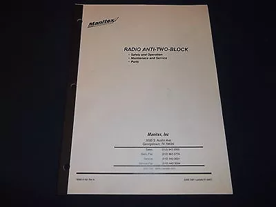 Manitex Radio Anti-two-block Parts Service Operation & Maintenance Book Manual • $19.99