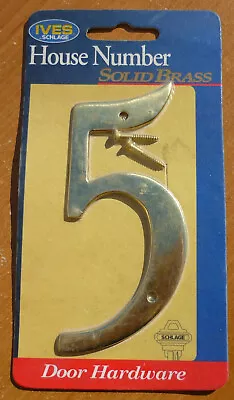 Vintage Ives Schlage Solid Brass House Number '5' Or Five - New/Sealed Old Stock • $6.95