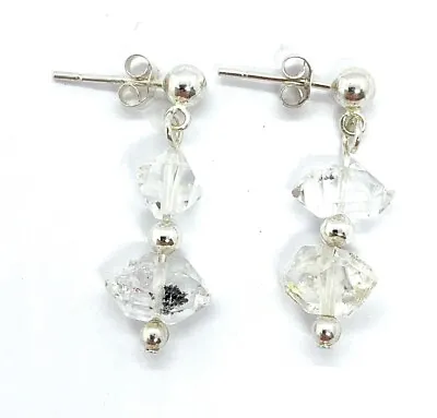 £19.99 • Buy Sterling Silver Herkimer Diamond & Silver Bead Drop Ball Stud Earrings