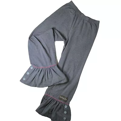 Matilda Jane Girls 10 Grey Pants Big Ruffles Stretch Fabric Pink Trim Buttons • $24.98