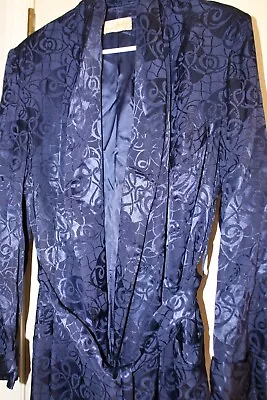 Vintage Richman Brothers Royal Blue Satin Lined Long Smoking Jacket Robe • $68
