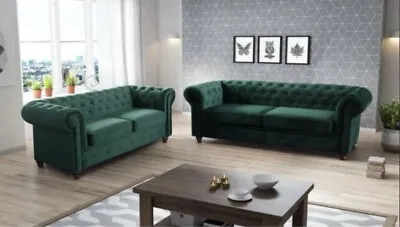 New Infinity Chesterfield 3 Seater Velvet Sofa Green • £549