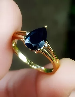 1.36ct Natural Black Sapphire Diamond Solid Yellow 9K Gold Ring Dress Cocktail • $349.50