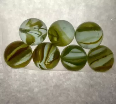 Lot Of 7 MID TO LATE CENTURY VINTAGE GLASS CATS EYE MARBLES  Yellow Green • $4.99