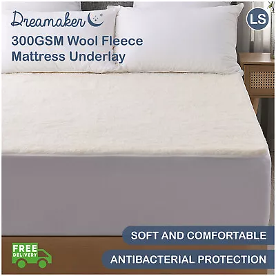 Dreamaker Mattress Topper Protector Fitted 300GSM Wool Fleece Underlay Queen • $85.45