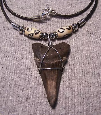 Mako Shark Tooth Necklace 1 7/8  Sharks Teeth Big Fossil Jaw Megalodon Scuba • $24