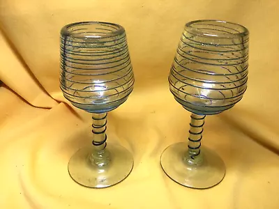 Set Of Vintage Italian Handblown Wine Glasses W/Spun Glass Decoration • $18