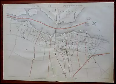 Newburyport Massachusetts City Plan Railroad Docks Cemeteries 1891 Walker Map • $68