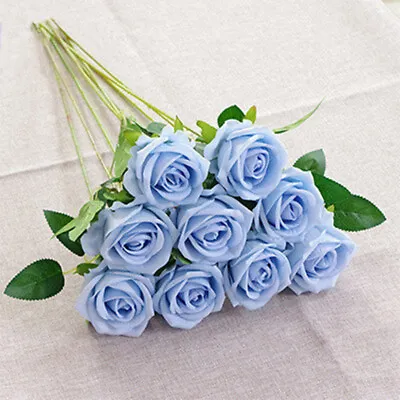 10/1xArtificial Single Rose Bud With Stem Silk Flower Fake Bouquet Wedding Party • £4.36