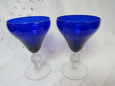 Morgantown Old English Cobalt Water Goblet Golf Ball Stem Great Condition - 2 Pc • $68.88