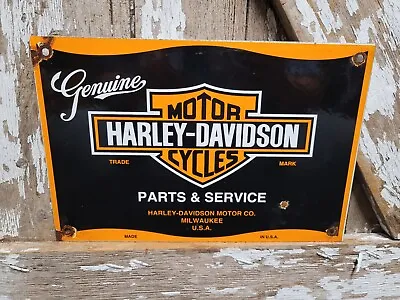 Vintage Harley Davidson Motorcycle Porcelain Sign Dealer Bike Parts & Service • $174.22