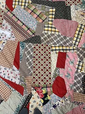 Vintage Crazy Patchwork Handmade Quilt Blanket Comforter Queen Bed 84 X67” Red • $100