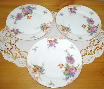 Vintage  Epiag Royal Czechoslovakia 7 3/4  Plates Pink Flowers ~Set Of 3 ~ • $9.34