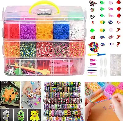 New 15000Pcs Kit Box+ Rubber Loom Bands Children Mult-color Make Woven Bracelet • £15.99