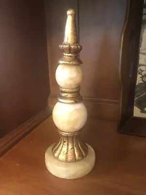 Finial Decorative Tabletop Accent Gold Finish Marble Round Base 3” Dia 9” High • $25