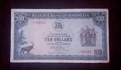 Rhodesia 10 $ Banknote1971year(normal Condition) • £35