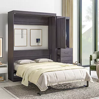 Full Size Murphy Bed With Wardrobe Drawers Storage Bed Folded Cabinet • $1398.89