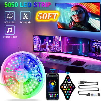 50Ft LED Lights For Bedroom Music Sync Color Changing RGB Bluetooth LED Strip • $17.99