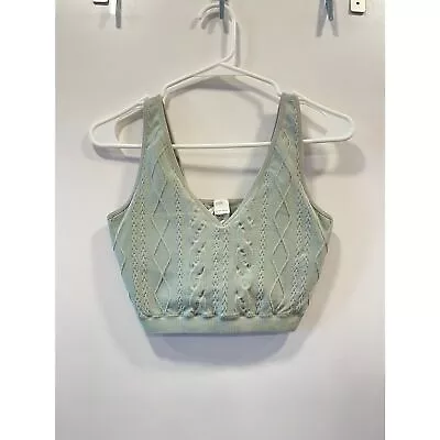 Gilly Hicks EUC Green Cardigan Bralette Crop Top Size M Hollister Sage V Neck • $16.99