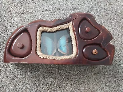 Rustic Solid Wood Tree Stump Jewelry Trinket Box 3 Drawer Real Butterfly Design • $0.99