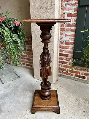 Antique French Pedestal Plant Stand Display Breton Brittany Carved Oak Baluster • $2850