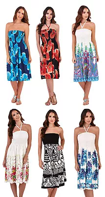 £7.95 • Buy Ladies Floral Casual Summer Dress 2 In 1 Strapless Sun Dress Bandeau Sundress