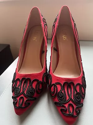 Lotus Black And Red Faux Suede High Heel Court Shoes Size 7 • £0.99