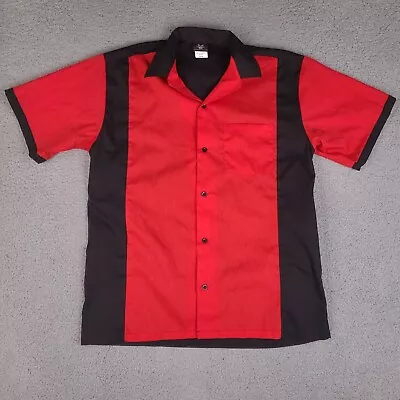 Hilton Bowling Shirt Men's Medium Red Black Retro Short Sleeve Button Down • $13.96