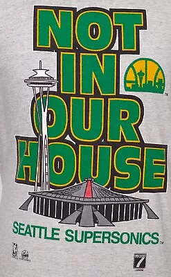 Vintage Seattle Supersonics Shirt NOT IN OUR HOUSE Logo 7 90s NBA Kemp Payton L  • $43.49