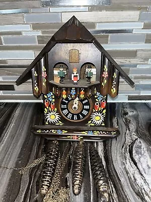 VTG  GERMAN WOOD CUCKOO CLOCK FLORAL Swiss Musical Movement Not Tested Cuendet • $119