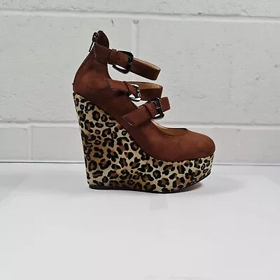 Salt & Pepper Womens Wedges Brown UK 5 Leopard Platform Ankle Strap EU 38  • £12.99