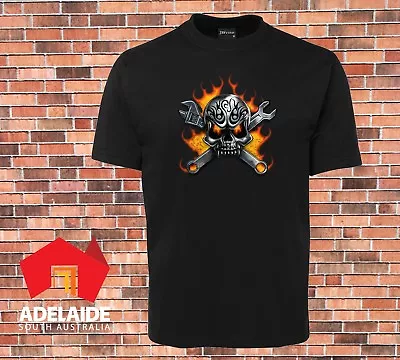 High Quality JB's T-shirt Cool Mechanic Skull Retro Flame Style Sizes Up To 7XL • $22.99