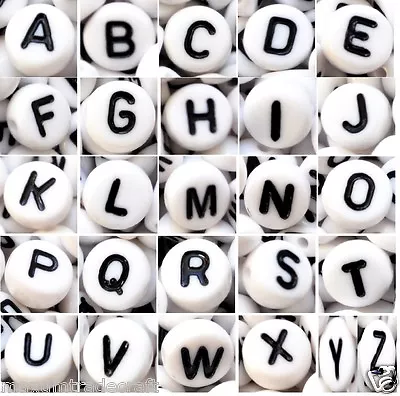 £2.19 • Buy 100 X 7mm White FLAT ROUND Single & Mixed (random) Alphabet/letter Acrylic Beads