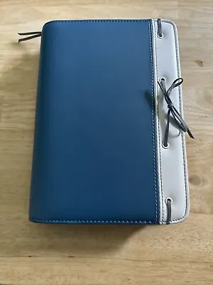 365 By Franklin Covey Organizer In Blue Leather Case White Trim With Leather Tie • $25.20