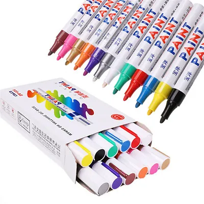 12Pc Acrylic Paint Marker Pen Set Paint Pens For RocksGlassWoodPlastic Stone • £7.11