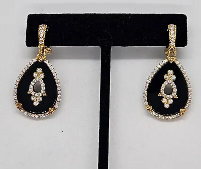 Judith Ripka Sterling And 14K Clad Onyx  Diamonique CZ  Drop Earrings • $139.95
