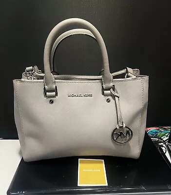 Large Gray Michael Kors Purse Signature Leather Sutton Satchel Purse Crossbody • $57