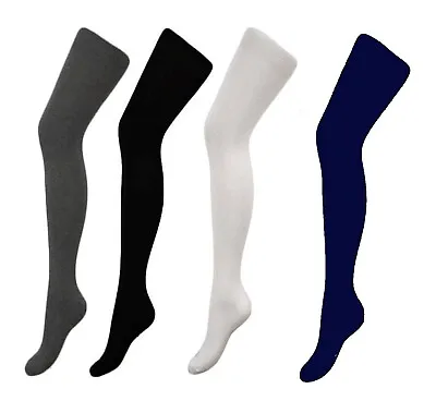 £3.59 • Buy 12-3.5 Girls Black Or White Back To School Long Over The Knee Plain Cotton Socks
