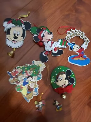 Disney Vintage Lot Of 7 Mickey Mouse Wood Christmas Holiday Ornament 1980 READ • $25