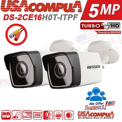 Hikvision 5MP  MINI Bullet 2-PACK DS-2CE16H0T-ITPF TVI/AHD/CVI/CVI Camera IP67 • $81.99