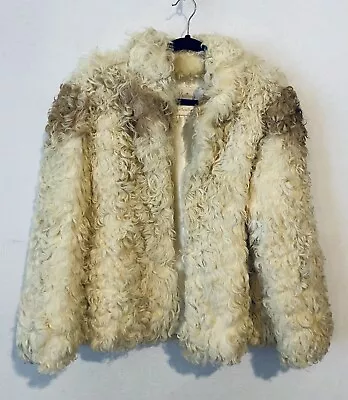 Koslows Coat Womens Medium Cream Mongolian Curly Lambs Fur Boho Shaggy VIntage • $356.36