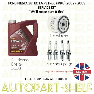 FORD FIESTA 1.4 ZETEC 02-09 SERVICE KIT (MK6) PETROL OIL FILTER & 4x SPARK PLUGS • £50.66