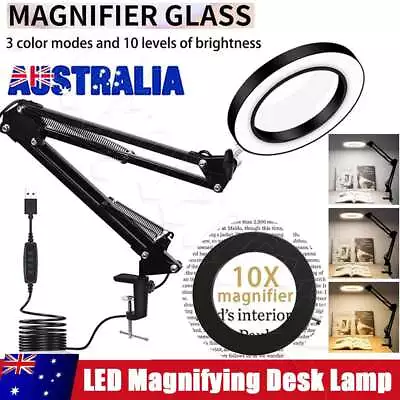 USB Magnifying Glass With LED Light 10X Magnifier Crafts Reading Desk Stand Lamp • $25.99