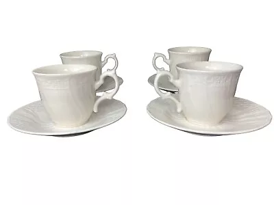 MIKASA RENAISSANCE WHITE D4900 Tea Cup + Saucer 8pc Set ☕️ Excellent Condition • $49.99