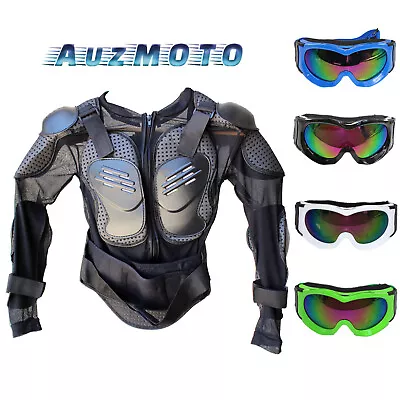 Kids Body Armour + Junior Tinted Goggles Motorcycle Pit Dirt Bike Racing Ride • $58.45