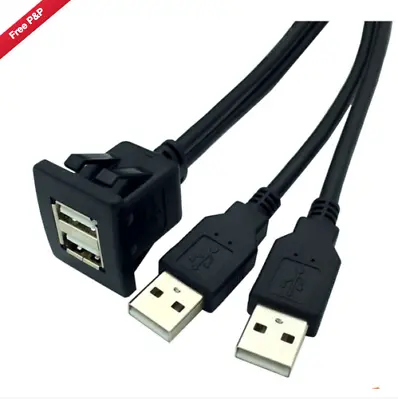 £9.95 • Buy USB 2.0 Dual Male To Female Car Dashboard Flush/Mount/Socket Extension Cable
