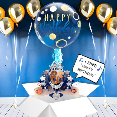 65th Birthday Pop Up Card & Musical Balloon Surprise Delivered In A Box For Him • £29.99